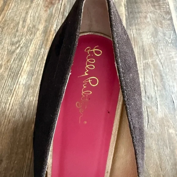 Lilly Pulitzer Brown Suede Peep Toe Wedges - Picture 6 of 12